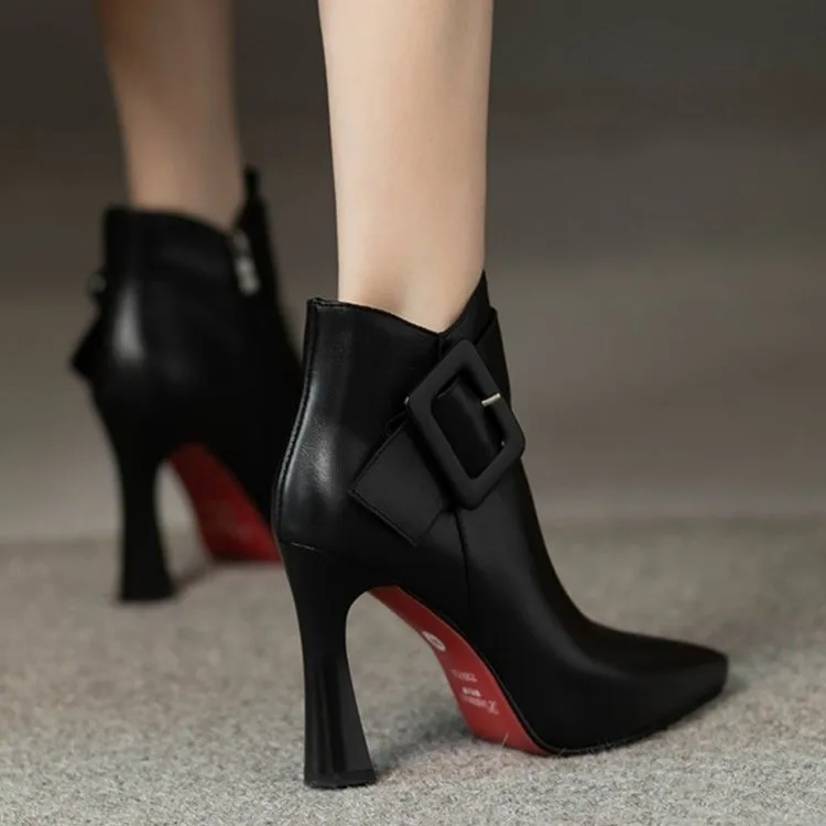 

34-43 Plus Size Women's Boots Sexy Pointed 10CM Super High Heels 41 Fashionable Belt Buckle Square Heel Fashion Boots 42