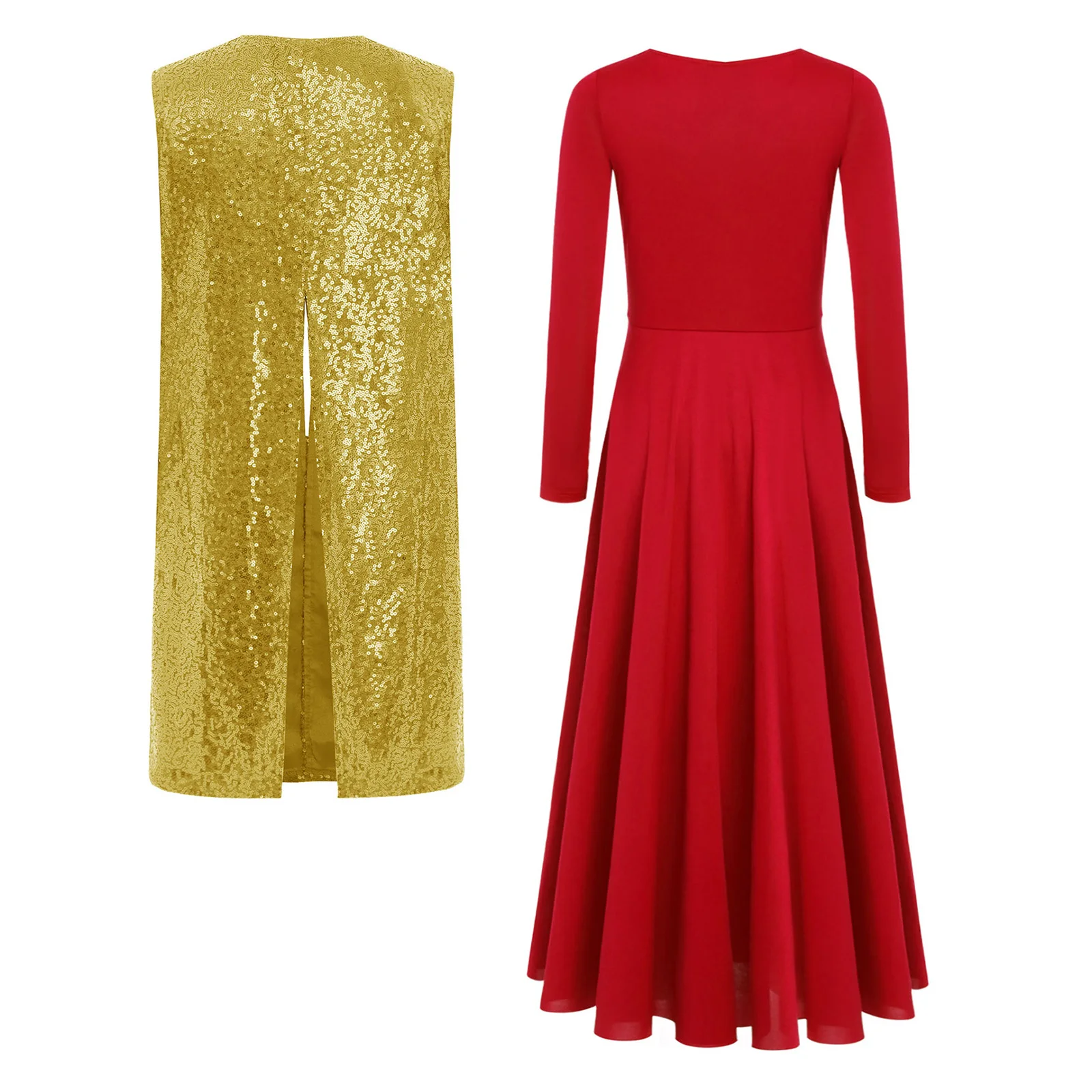 الفتيات الثناء الحديثة الرقص الزي مفتوحة الجبهة الذاتي التعادل أكمام سبليت لامعة الترتر تونك مع فستان ماكسي رداء الرقص الغنائي