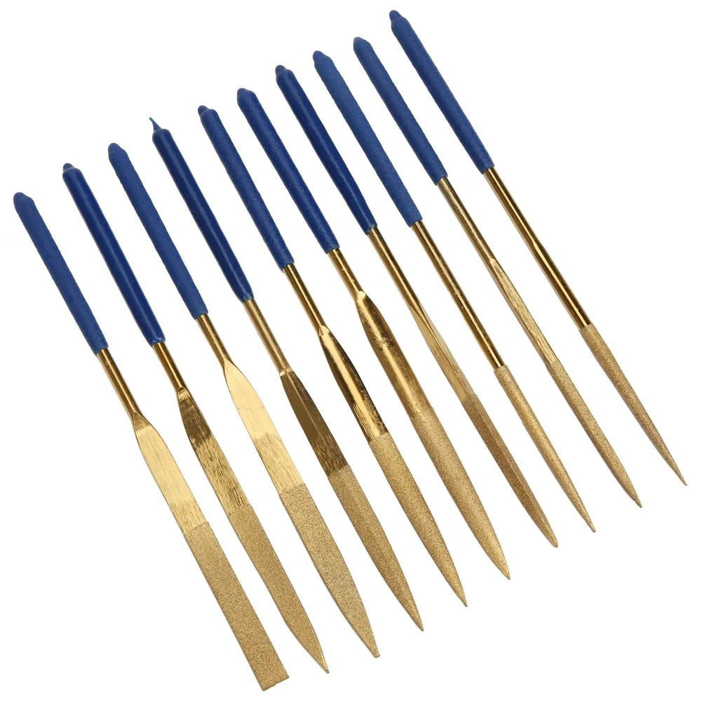 10Pcs Set 4x160mm Mini Titanium Plated Diamonds Needle File Kit for Steel Ceramics Glass Processing