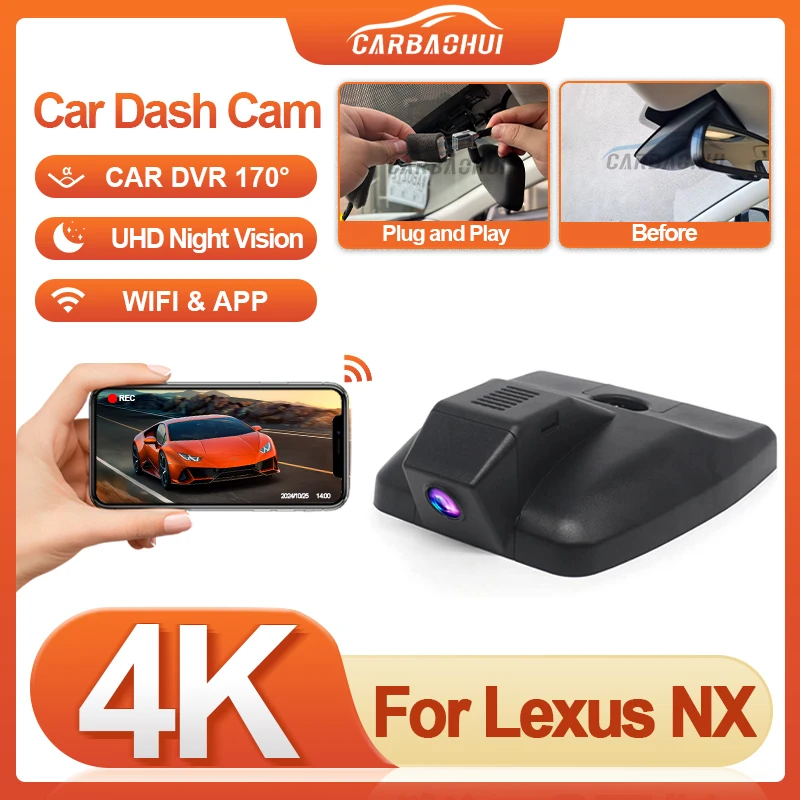 

Автомобильный видеорегистратор Plug and play для Lexus NX NX300H NX200T NX200 2017-2021, видеорегистратор WiFi 4K 2160P, циклическая запись, видеорегистратор