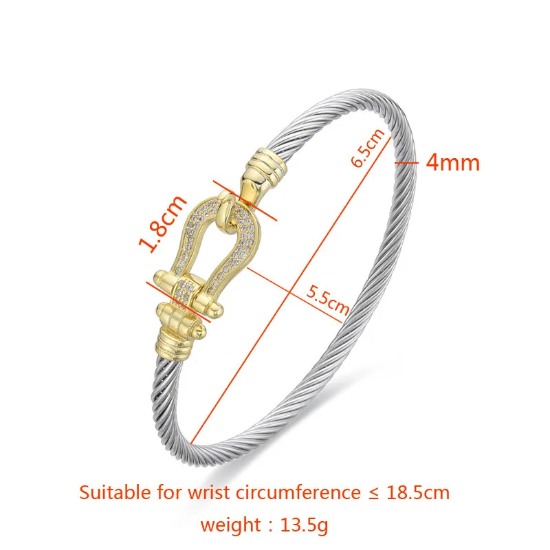 LENNIKHigh End، طراز فاخر خفيف، سوار مفتوح من الفولاذ المقاوم للصدأ مع لمسات ذهبية وفضية، حبل سلك فولاذي لؤلؤي