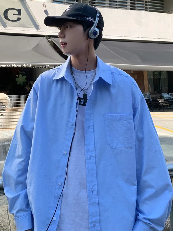 

Мужская свободная рубашка с длинным рукавом в американском стиле, весенняя, повседневная, модная, из полиэстера, нелиняющая, на пуговицах