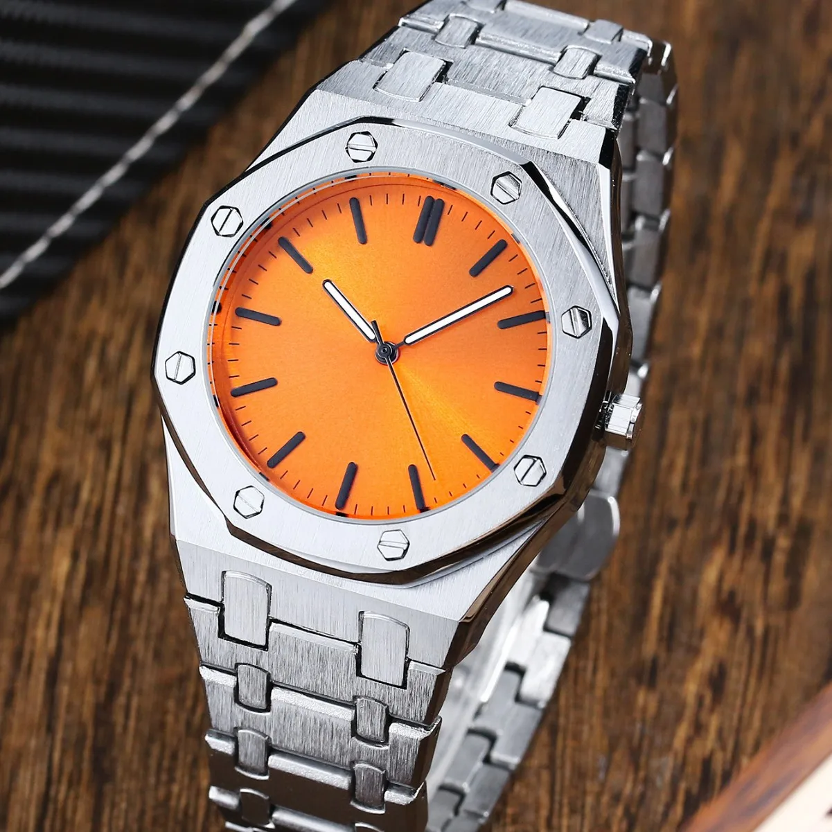 Original Luxury Men's Octagonal Steel Strip Quartz Watch Date Night Light Waterproof Date Clock Fashion Business Watch Men's Gif