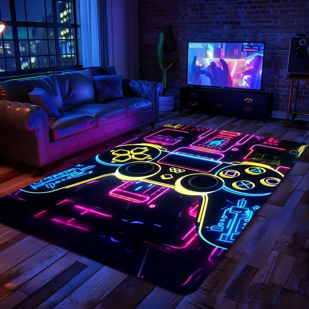 3D Gamer Controller Decoration Carpet for Bedroom Cartoon Player Handle Rugs for Living Room Non-slip Play Mat Study Balcony Pad