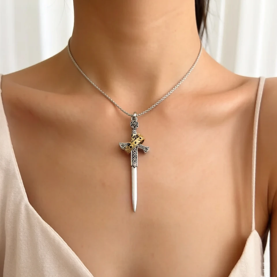 ⑳Hearting Sword Pendant W Silver925 Sword Pendant Link Chain Necklace Summer Brand New Fine Jewelry