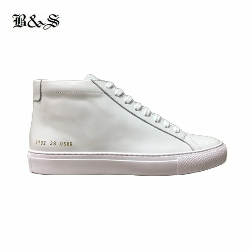 

Black& Street High Top Couple Cowhide inner 21Comm Genuine Leather leisure Sneakers Boots litter white Casual Shoes