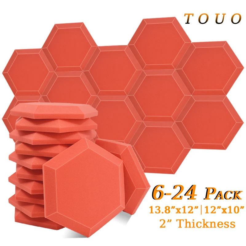 TOUO 6/12/24 Pcs Acoustic Foam High Density Hexagon Sound Foam Sound Proof Sponge Pad High Density Sound Absorbing Material