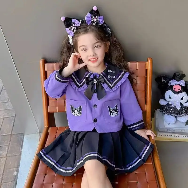 

Детский комплект Sanrio Kuromi в стиле JK: Аниме-костюм для девочек, 2 предмета, Y2K, мультяшная принцесса, топ с матросским воротником, плиссированная юбка, в стиле колледж, подарок