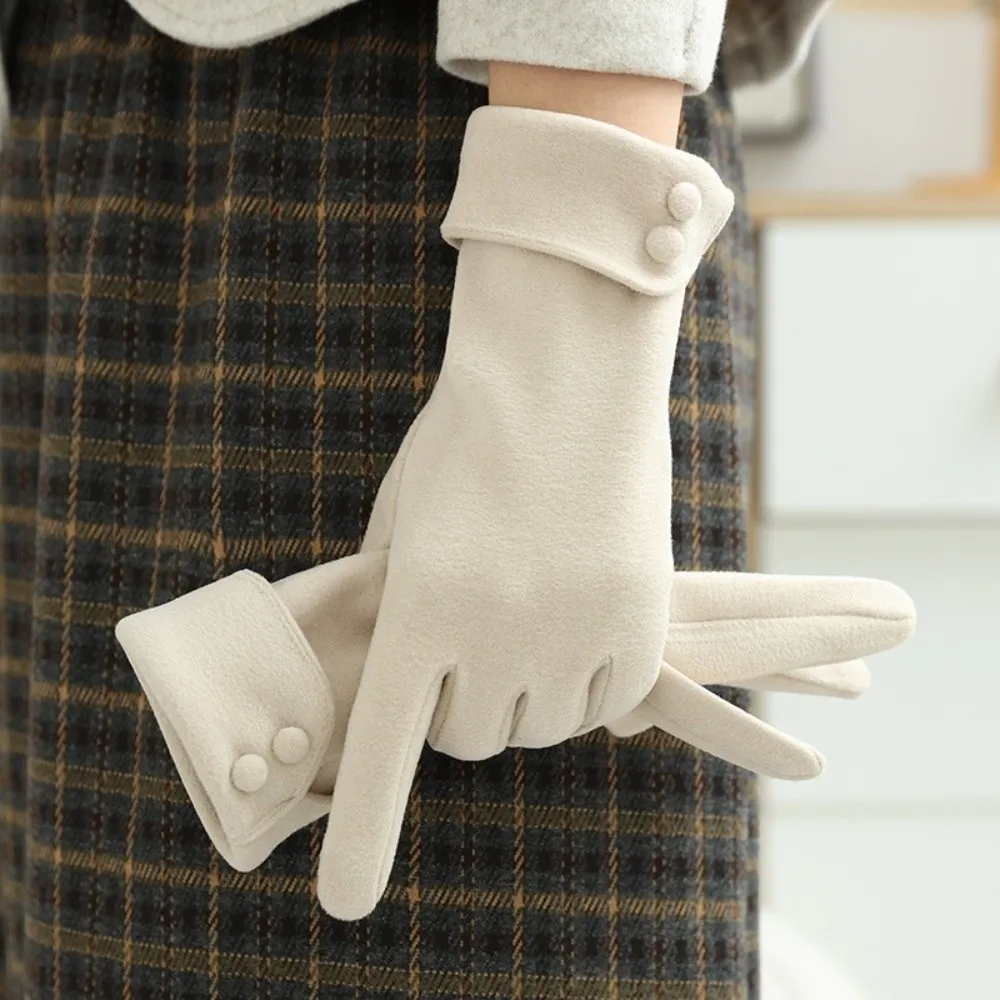Fashion Button Winter Gloves Fleece Touchscreen Women Gloves Anti Cold Warm Cycling Mittens Outdoor