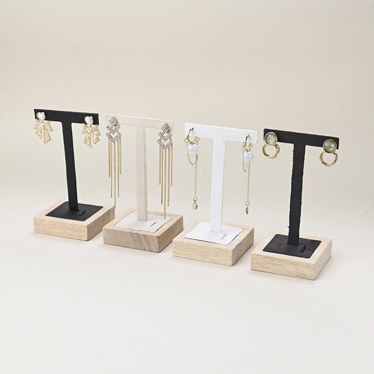 

Fashion T Shaped Earrings Display Stand Ear Stud Pendant Earring Storage Rack With Wooden Base Desktop Counter Jewelry Organizer