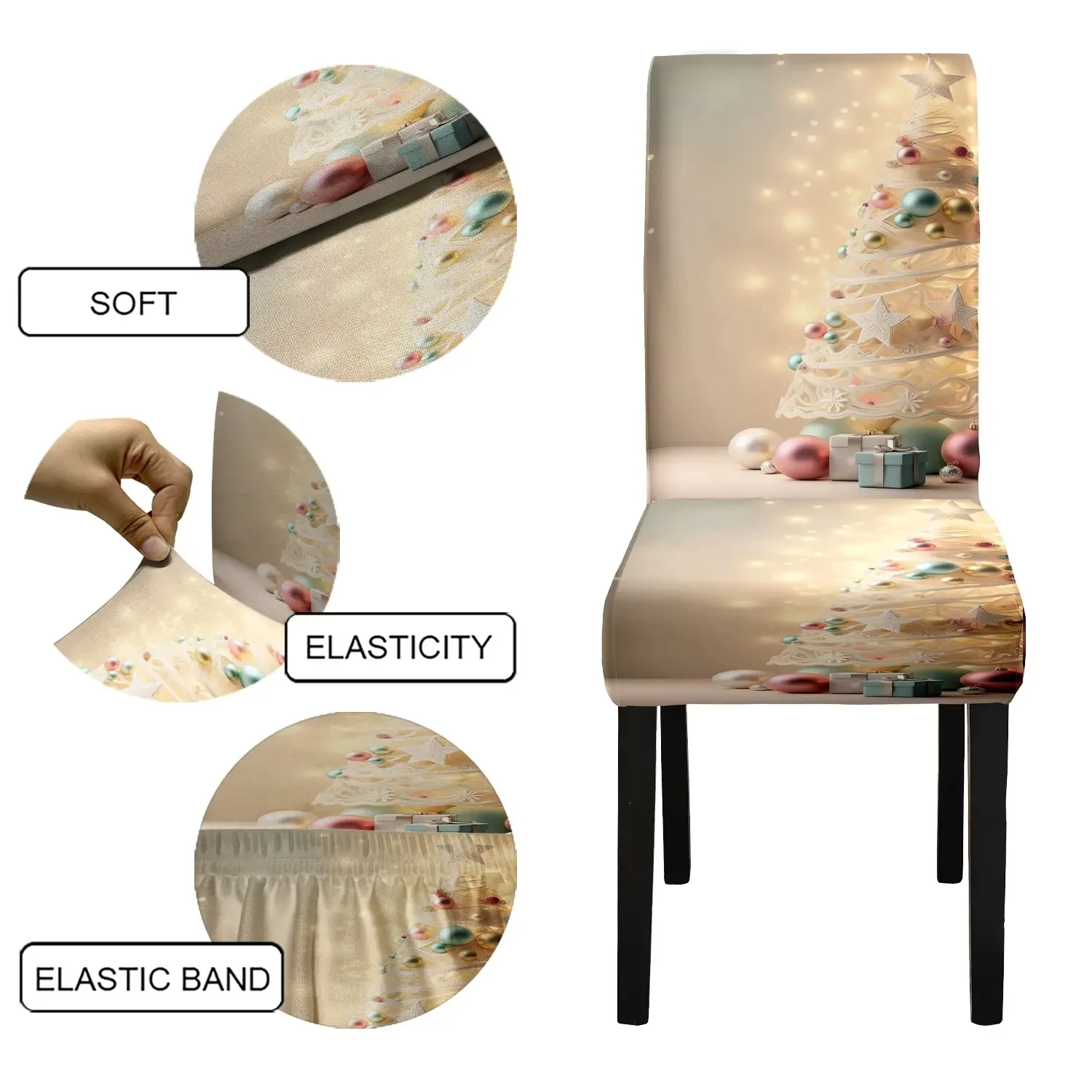 

Christmas Tree Gift Box Pattern Chair Covers for Home Decor Suitable for Living Room Hotels Restaurants Ideal Holiday Gifts