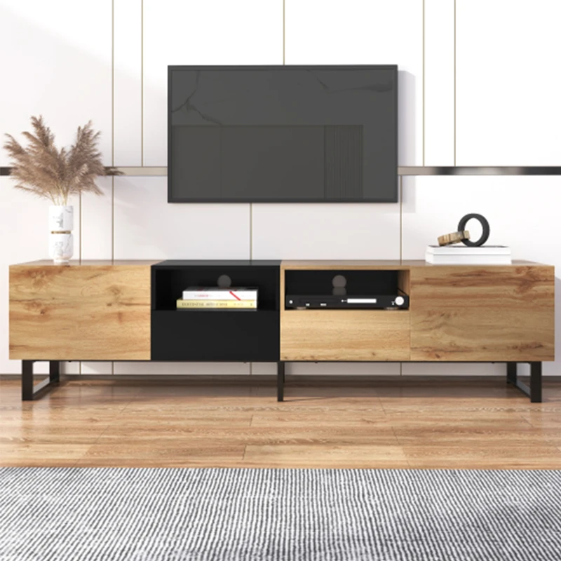 Modern TV Stand with 2 Cabinets& Open Storage Compartment, Color-matching Media Console Table for TVs up to 85''