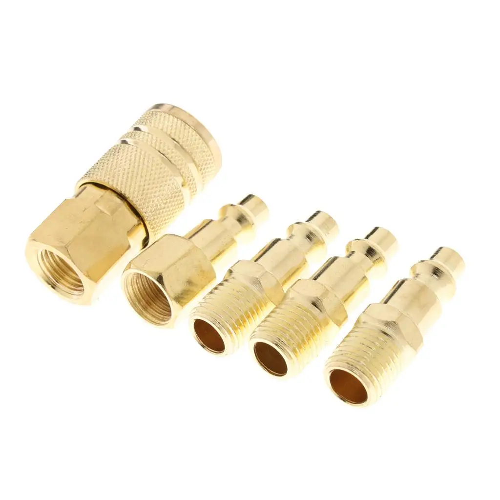 1/4 Inch NPT Brass Air Hose Quick Coupler Set Easy Install Male Female Plug for Industrial Tools