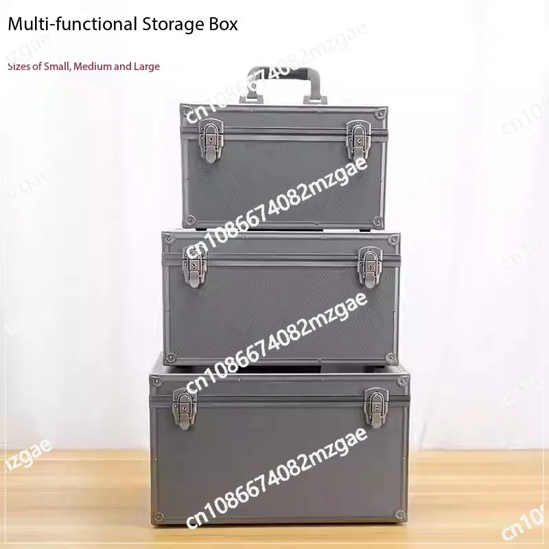 

Multi-Layer Storage Box with 2 Built-In Locks & Aluminum Frame, Portable Multi-Function Tool Organizer with Dividers