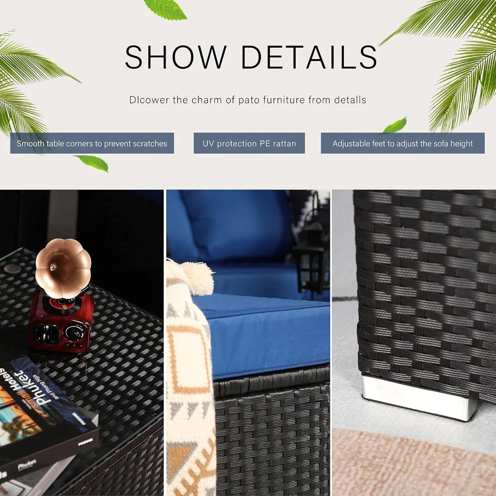 مجموعة أثاث الفناء الحديثة المصنوعة من البولي ايثيلين الأزرق مكونة من 5 قطع، مجموعات غرف المعيشة الخارجية، مجموعات أثاث الفناء