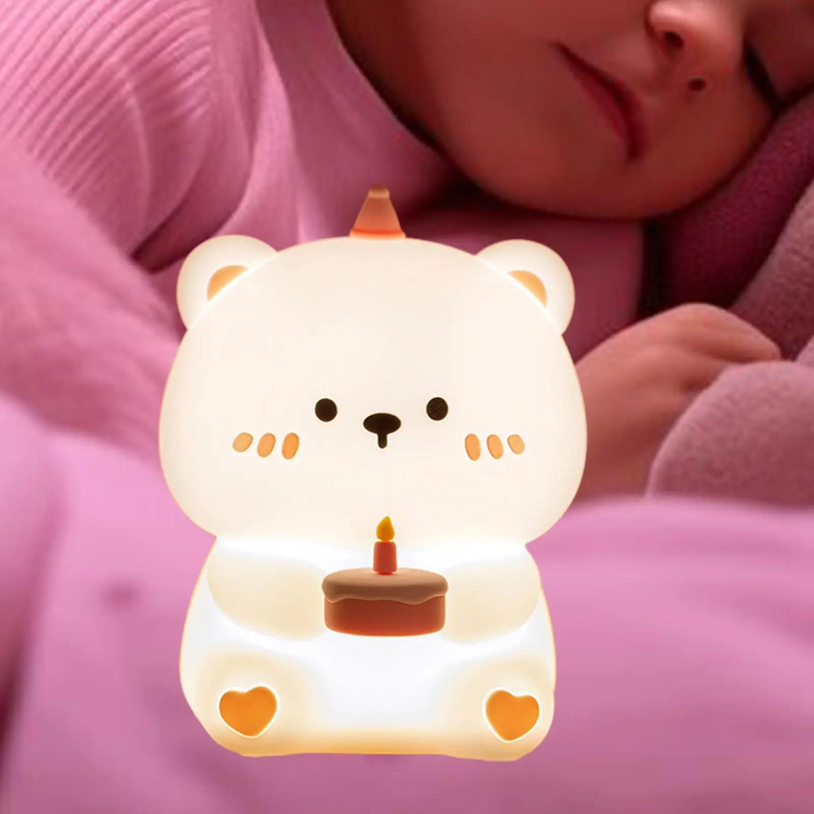 Lampu meja Mini dapat diisi ulang, lampu suasana beruang dapat diredupkan untuk hadiah samping tempat tidur anak laki-laki perempuan