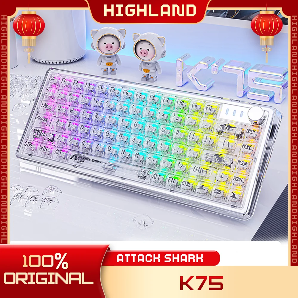 

Attack Shark K75 Gamer Mechanical Keyboard Transparent Wired Keyboard 81Key Hot Swap RGB Backlit Customized Gaming Keyboard Gift