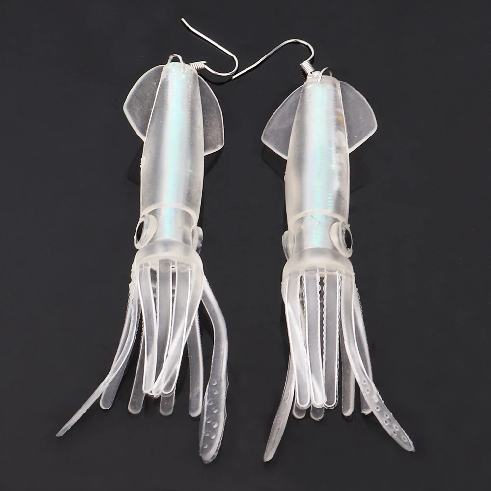 Noctilucence Color Tube Squid Drop Earrings for Women Giant Jelly Bionic Soft Lure Marine Animal Earring Fishing Lovers Gifts