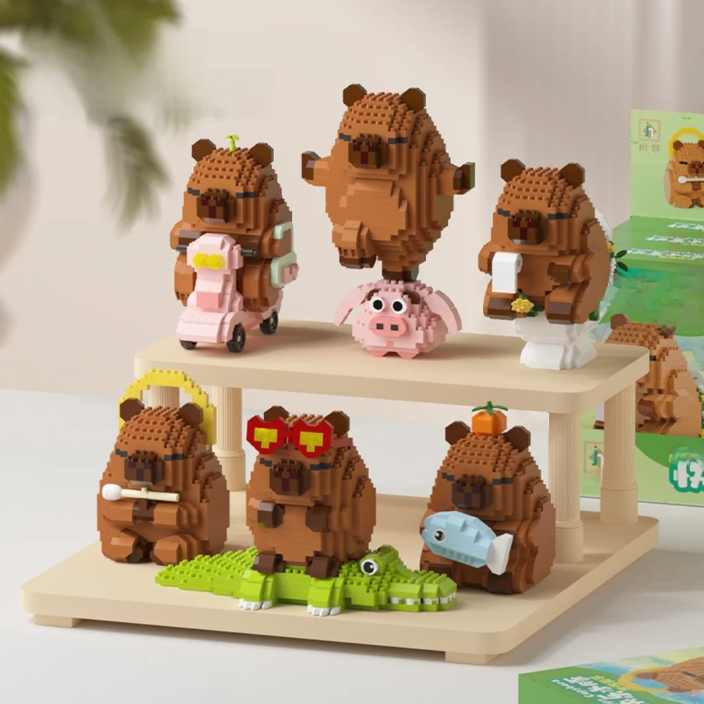 

Creative Cartoon Capybara Building Blocks Micro Diamond Animals Nanobricks Capybara DIY Model Building Bricks Children's