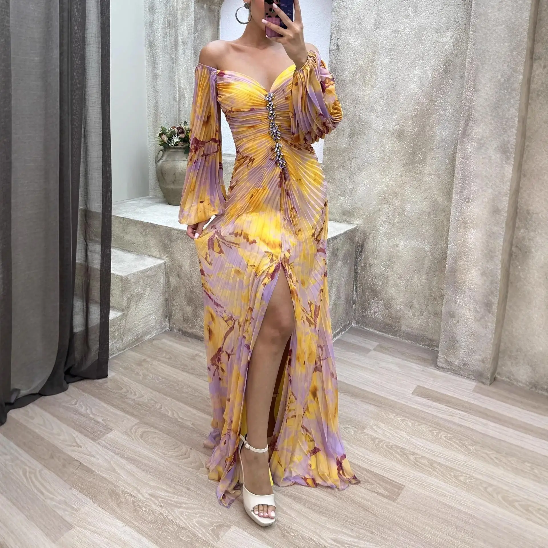 

Middle East 2025 Long Sve Pleated Dr Casual Par Women's Dr Loose Fit Zipper Closure Autumn Season Ladies Dr