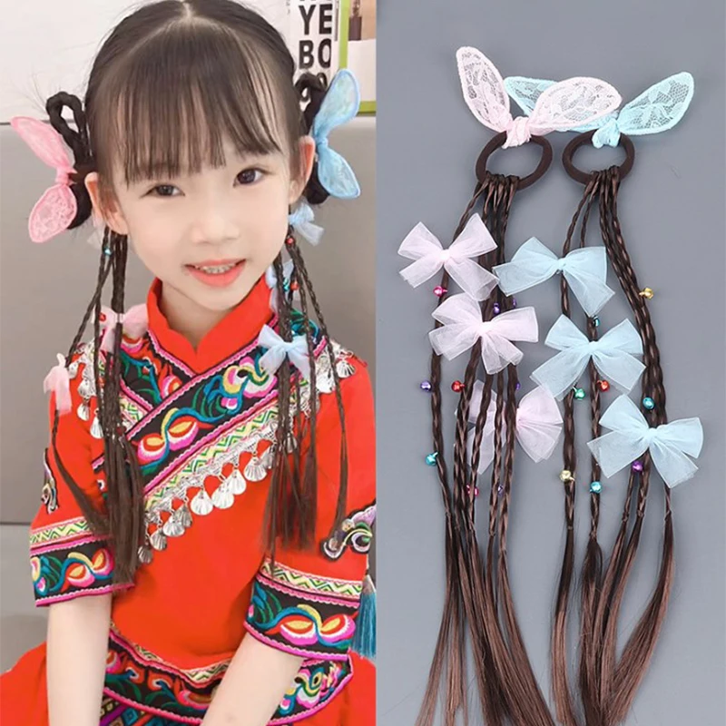 Children's Bow Rabbit Ears Wig Ponytail Dirty Braid Ponytail Hair Loop Braid Ponytai Children's Colorful Braided Hair