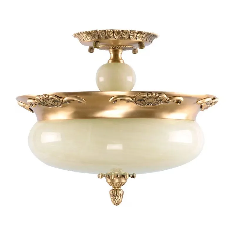 

European style, all copper, jade lamp, ceiling, American style, retro, household LED room, corridor, entrance