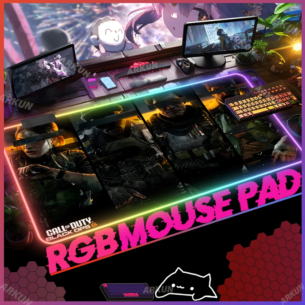 RGB Popular FPS Shooting Action C-Call of Duty Black Ops 6 Cod Series Gaming Mouse Pad XXL Keyboard Backlight Computer LED Mat