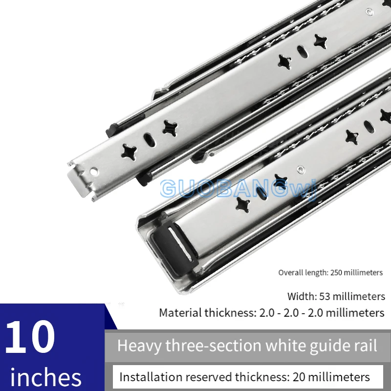 Heavy Duty 53mm Wide Industrial Load Bearing Slide Rail,Thick Side Mount Buffered 3-Section Drawer Runner for Cabinet RV Drawer