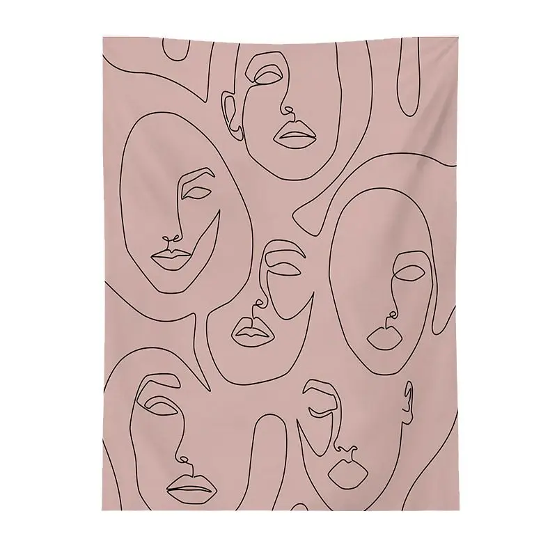 VIKAMA Naked Pink Multi Person Abstract Facial Lines Tapestry Ins Portrait Background Cloth Wall Decoration Room Decoration