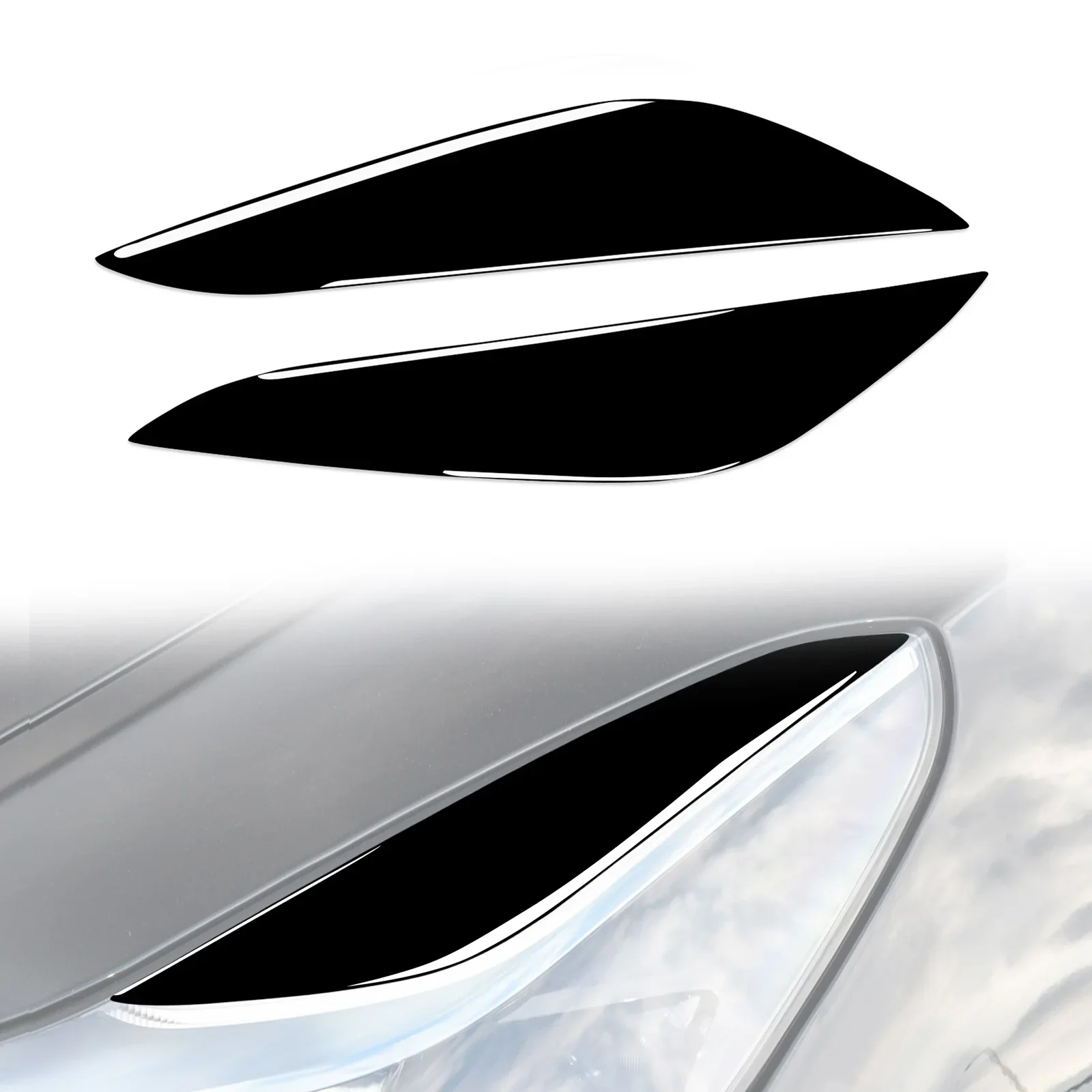 2 Pcs Gloss Piano Black Car Front Headlight Eyelid Eyebrow Cover Molding Trim For Tesla Model 3 Y 2017 2018 2019 2020 2021 2022