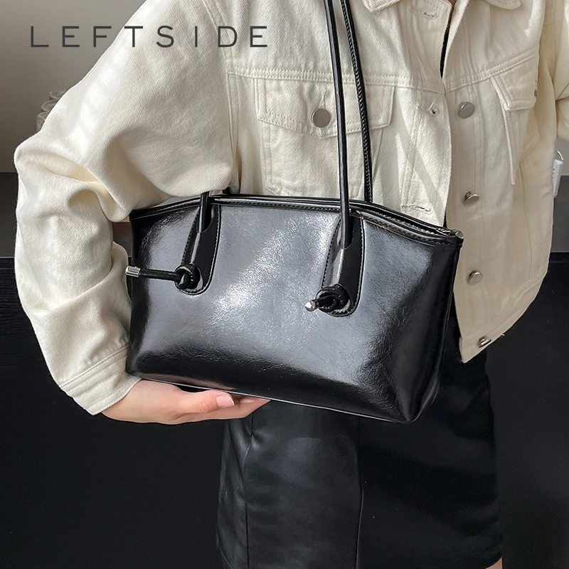 

LEFTSIDE Small Shoulder Bag Women PU Leather High School Student Uniform Underarm Bag Females Simple 2025 Handbags Tote Bags