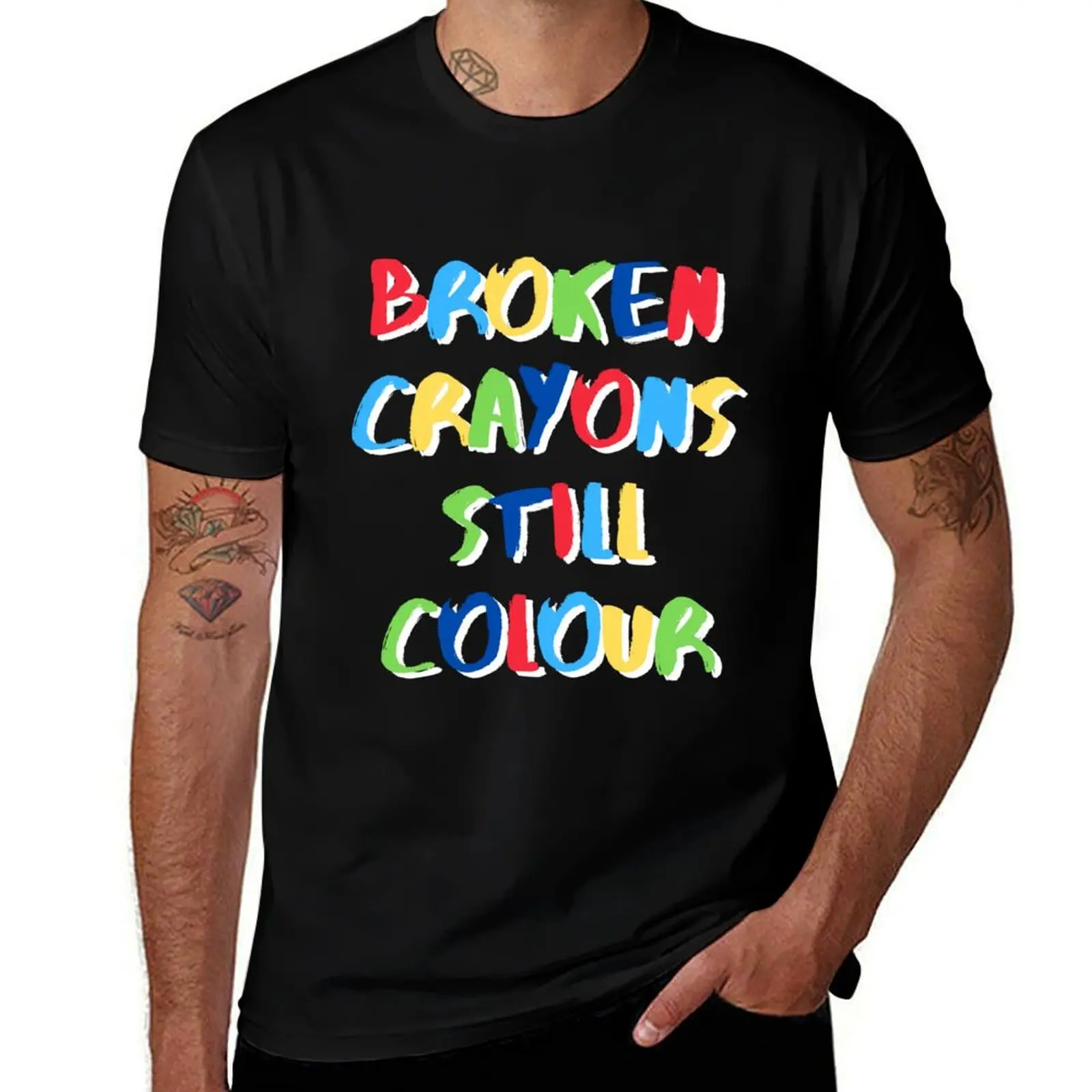 

Broken Crayons Still Colour T-Shirt cotton t shirt pack t shirts for man slim fit t shirts for man graphic funny T-Shirt