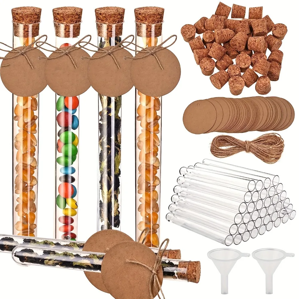 

Пробирки Прозрачные пластиковые пробирки с пробками и бирками из крафт-бумаги Конопляная веревка для хранения конфет Розмножение растений