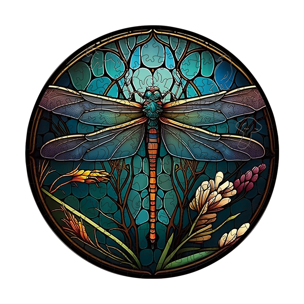 Dragonfly Animal Wood Puzzle DIY Crafts Jigsaw Educational Gift For Kids Brain Trainer Interactive Game For Family Wooden Puzzle