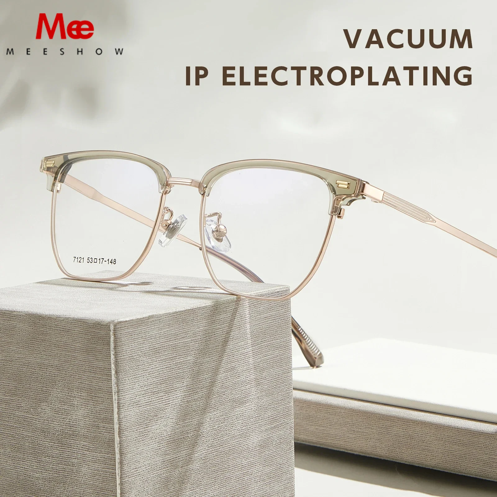 MEESHOW Ultra-light Big Eyeglasses TR90 Pure Titanium Retro Square Optical Prescription Glasses Frame Men Women Eyewear 7121