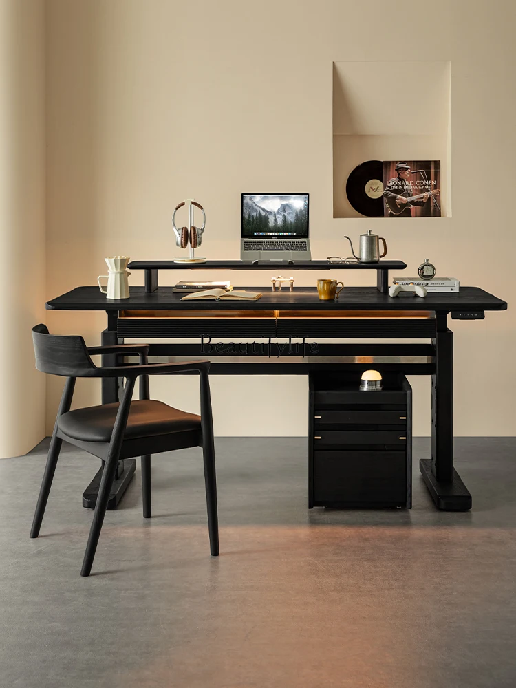 

Lifting Desk Solid Wood Black Study Double Ash Computer Desk