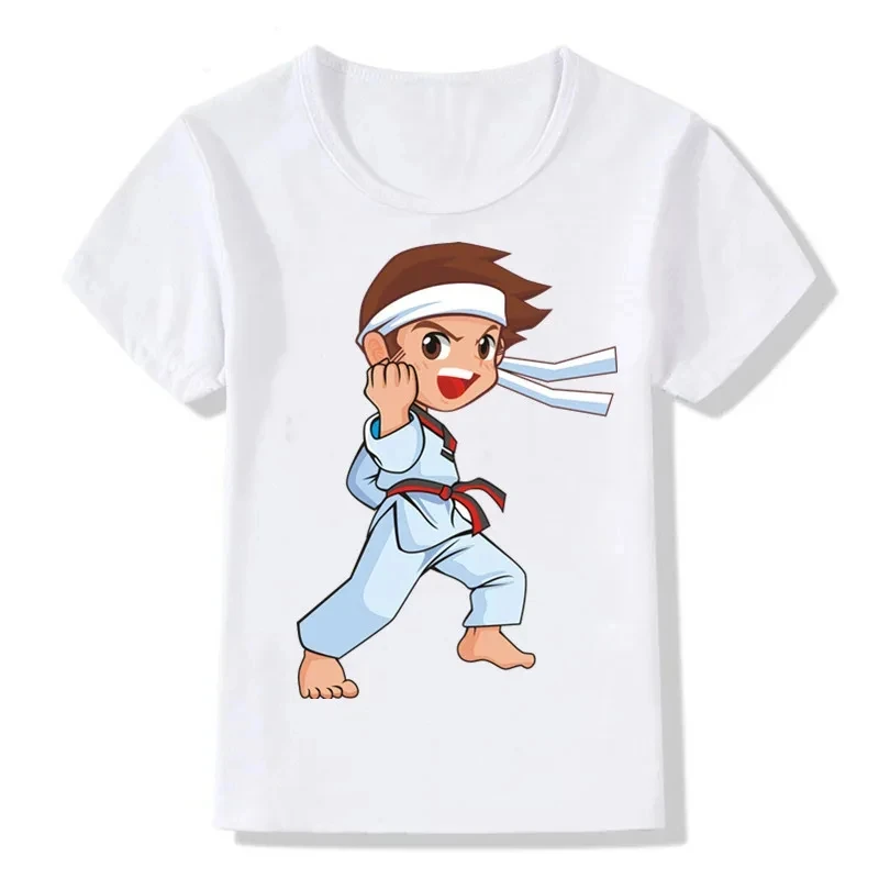 2024 New Kids Cartoon Taekwondo Printed Cotton T-Shirt Kids Girls Boys Tops Kids Sports Fan T-Shirt 2-15Y