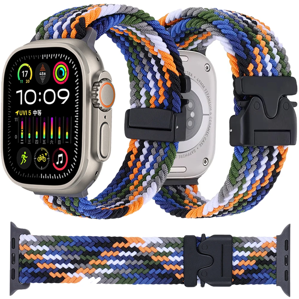 حزام حلقة مضفر لساعة أبل 46 مللي متر 45 مللي متر 44 مللي متر 49 مللي متر 42 40 41 مللي متر المظلة النايلون الفرقة iWatch سلسلة الترا 2 10 9 8 7 SE 6