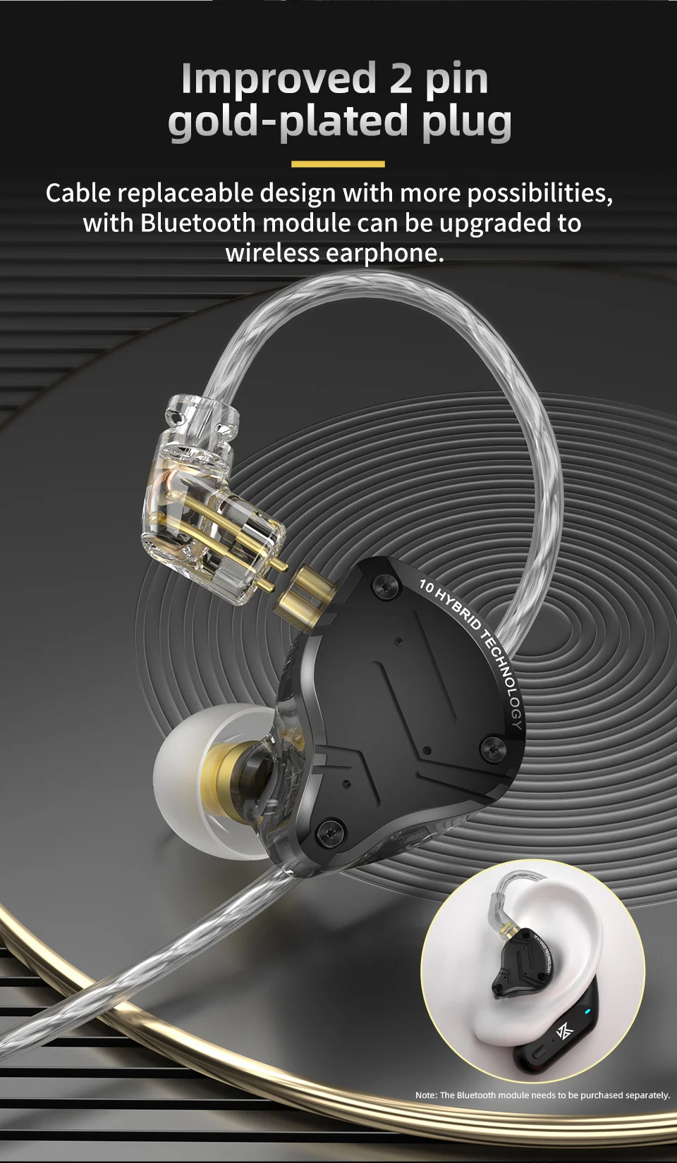 KZ ZS10 PRO X Verbesserte 1DD+4BA Hybrid-Treiber-HiFi-In-Ear-Kopfhörer mit 0,75 mm 2-Pin-Kabel für Audiophile-Musiker DJ – Detail 9
