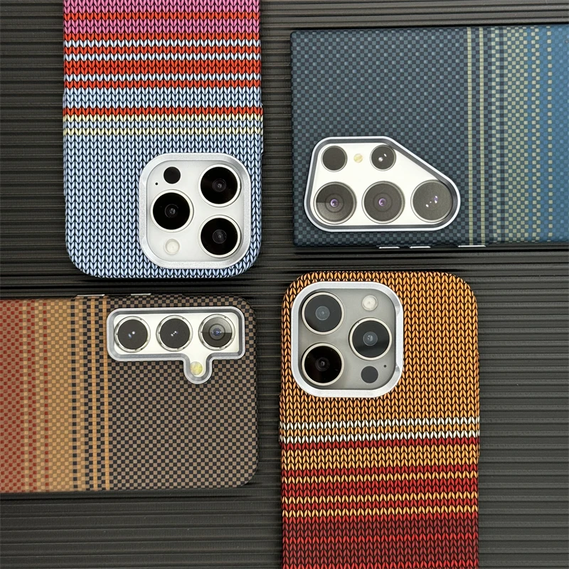 

Luxury Carbon Fiber Texture Magsafe Phone Case For iPhone 16 15 14 13 Pro Max 16SE Wireless Charging Alloy Lens Matte Hard Cover