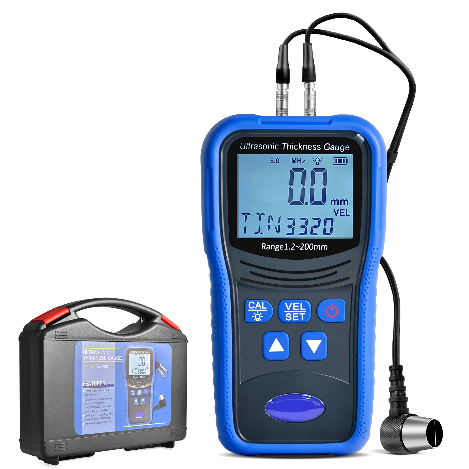 

T4-130D Industrial Digital Ultrasonic Thickness Gauge - Measures Steel, Metal, Plastic, Ceramics, Glass (1.2 to 200mm Range)