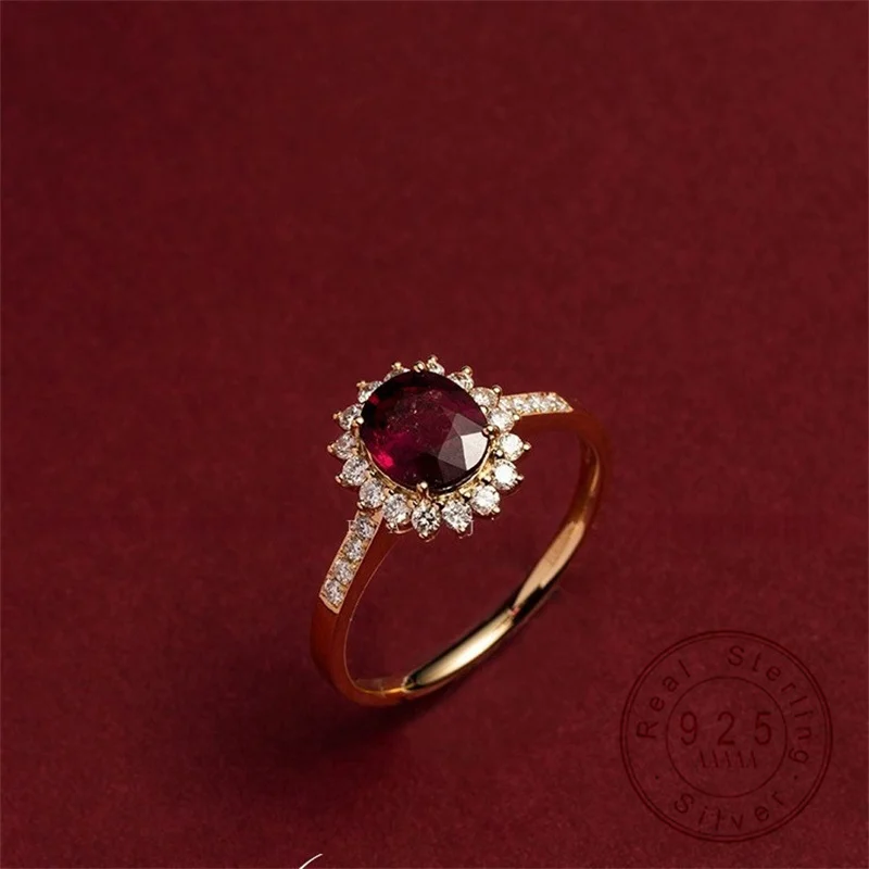 925 Sterling Silver 14K Gold Plated Flower Chain Ring AAAAA Zircon Thin Adjustable Link Ring Women Elegant Stackable Jewelry