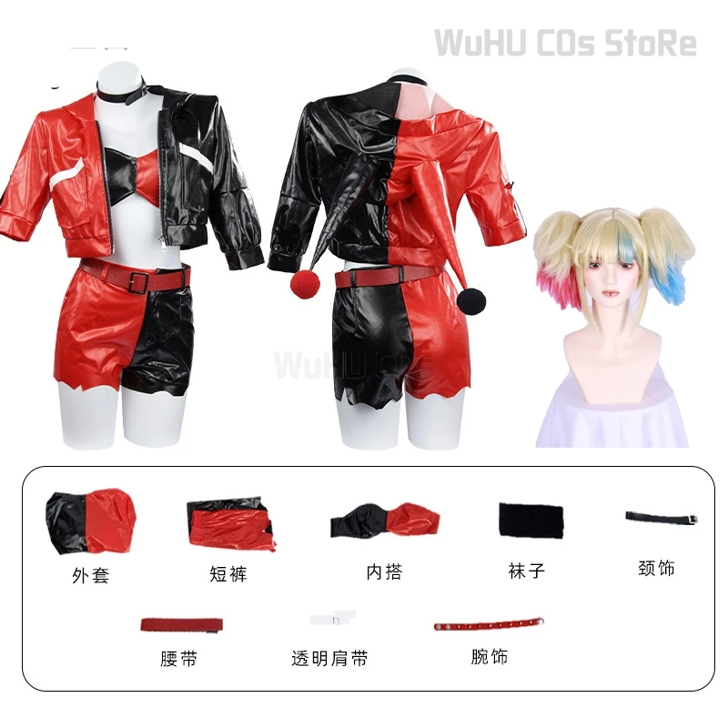 Joker Clown Cosplay Costume Wig Scary Joker Coat Uniform Couple Halloween Carnival Women Men Role Play Outfit Party Dress up