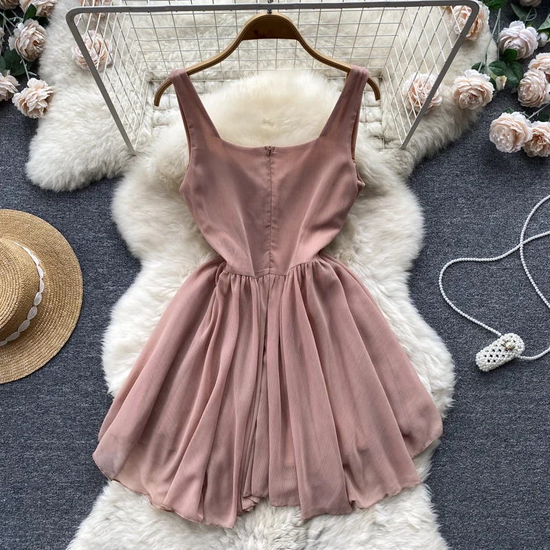 Sexy Backless High Waist Mesh Slip Dress Casual A-line Dress Summer Beach Vestidos Women Evening Party Sundress