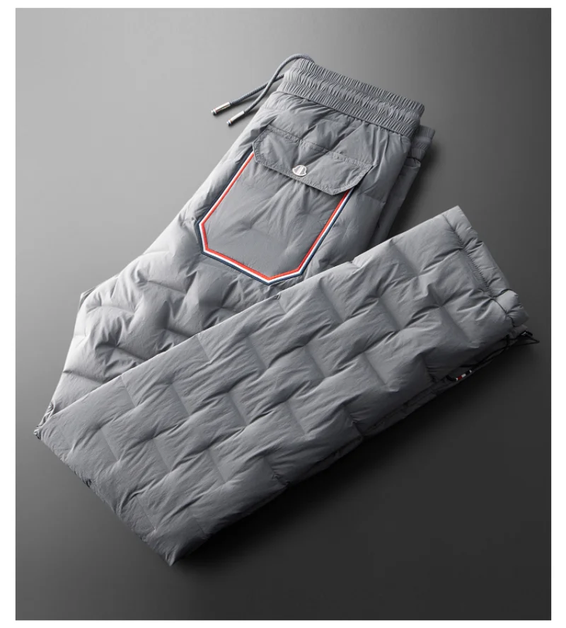 

Not afraid of the cold! Winter lightweight warm outdoor waterproof thickened white goose down casual straight down pants for men