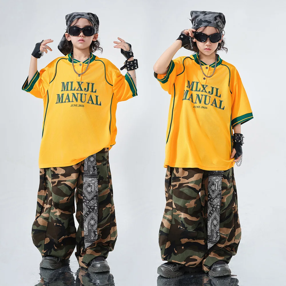 Children Boys Girls Streetwear Hip Hip Oversize Sport Short Sleeve T-shirt Cargo Pant Sets Kids Tee Trousers Tracksuits Clothes