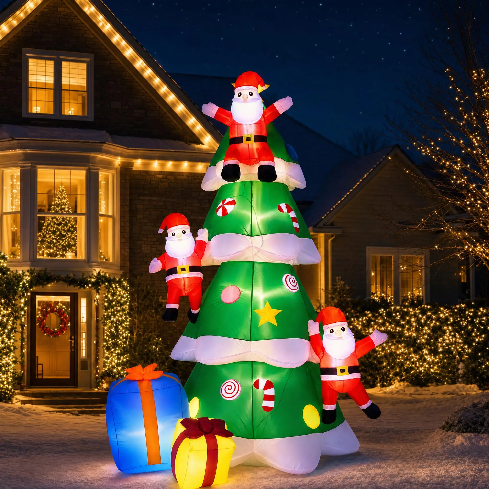 6.8 FT Inflatable Christmas Tree & Reclining Santa, LED Lights, Outdoor Blow Up Yard Decoration For Lawn Garden Patio, Built-In Blower