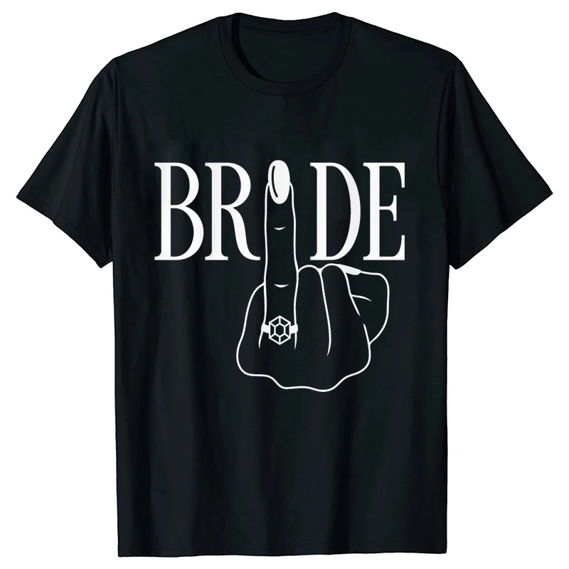 Mode Bruids Bruiloft T-Shirt Middelvinger Trouwring Tops Vrouwen Vrijgezellin Afscheidsfeest Tees Team Bruid Tops