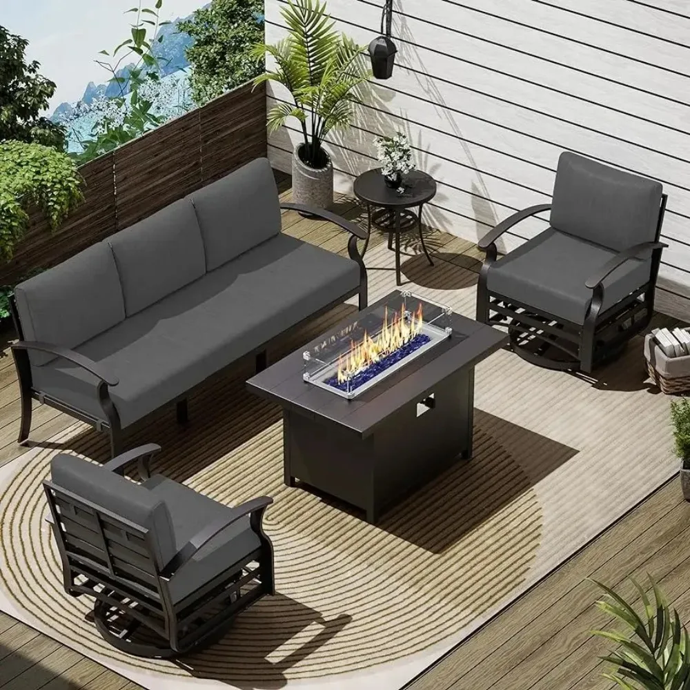 

Patio Furniture Set Aluminum armrest Sofa, Modern Outdoor Living Room Set with 55000 BTU Propane Aluminum Fireplace