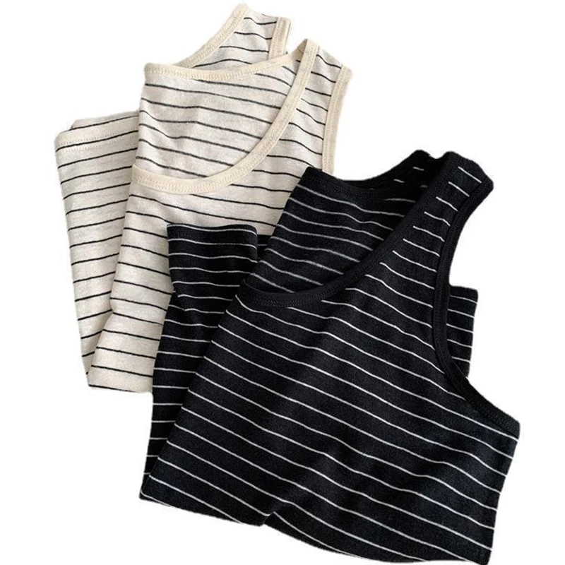 ผู้หญิงฤดูร้อนบางลาย U คอกว้างสายคล้องไหล่เสื้อกั๊ก Cool Breathable เกาหลีใหม่อเนกประสงค์ Contrast Slimming ผ้าลินิน Tank Top